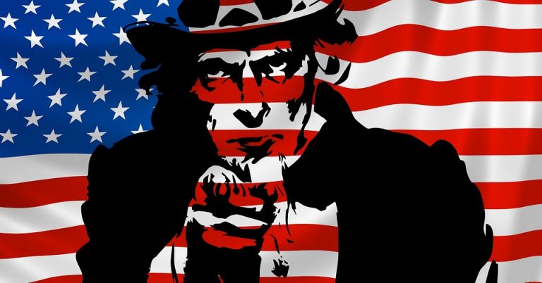 Uncle Sam and American flag.